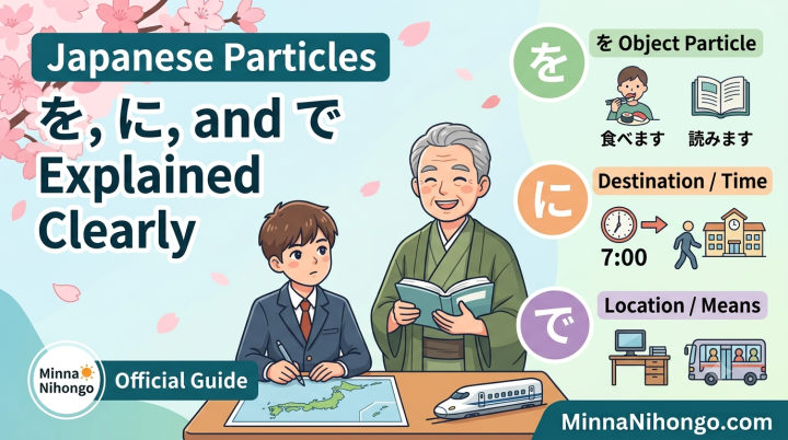 Japanese Particles を, に, and で Explained Clearly